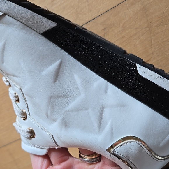 EURO RETRO FAUX LEATHER White GOLD STARS Platform Sneakers with Gold Trim 8.5 - Picture 11 of 12